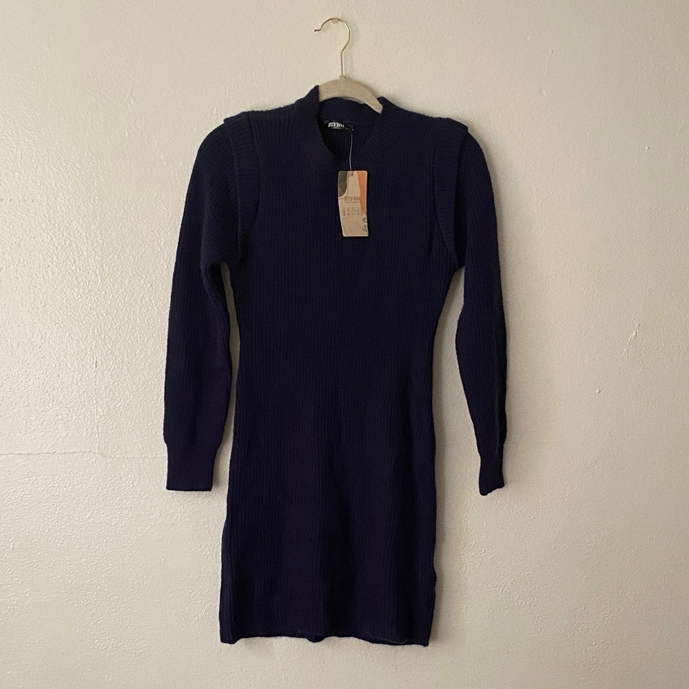 Navy Blue Knit Sweater Dress